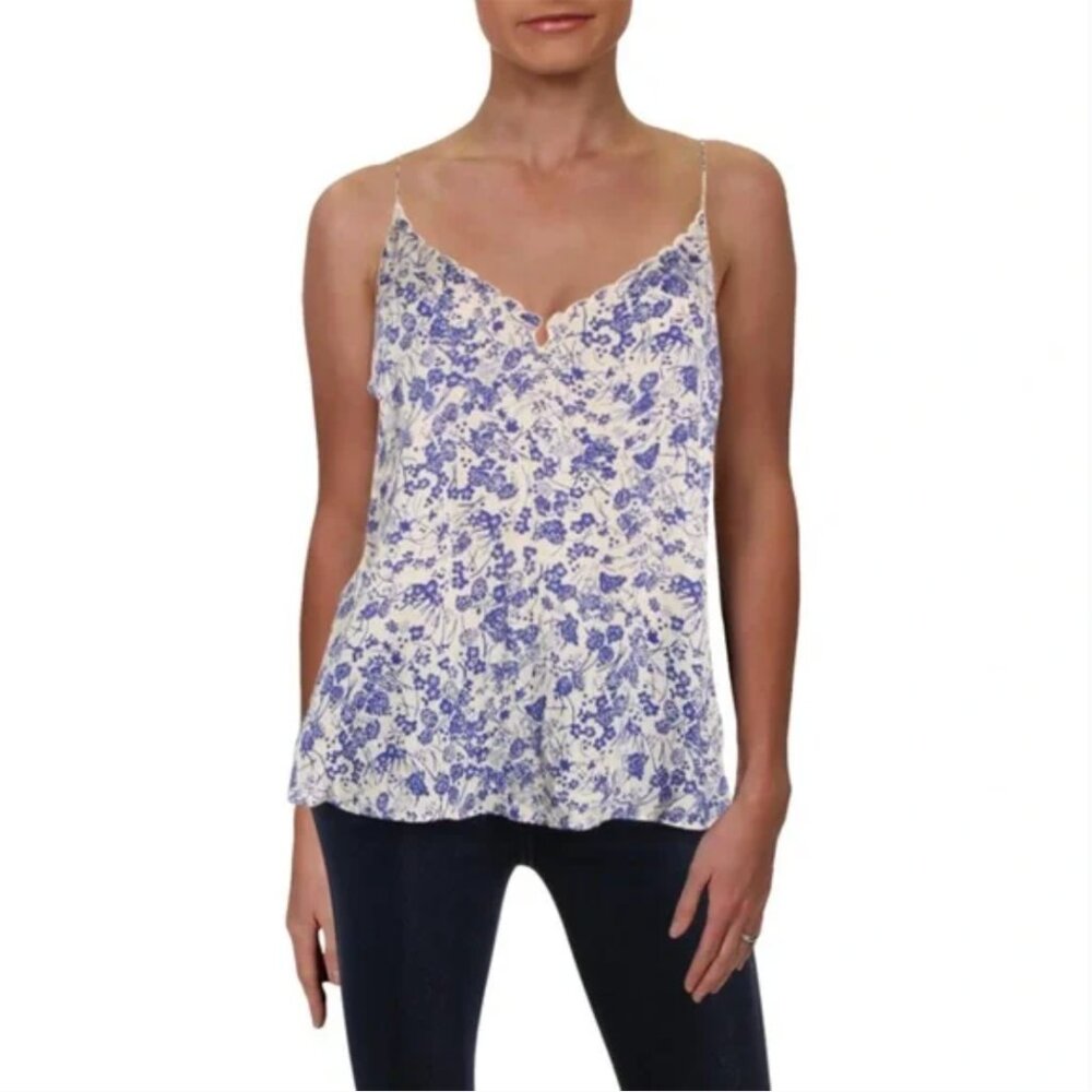 Intimately by Free People Blue & White Floral Scalloped Edge Tank Top (S-P)